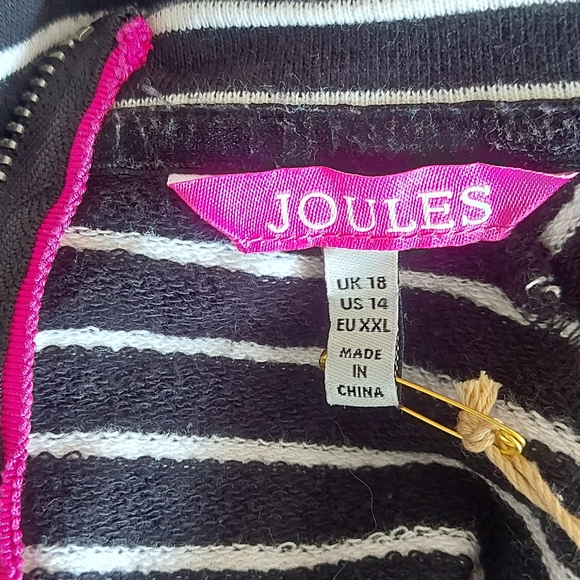 Joules Daylia Black Striped Dress UK Size 18 White Stripes Heavy Cotton Pockets - Picture 9 of 11